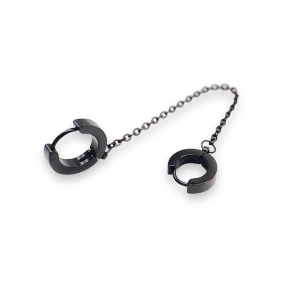 Black Chained Double Pierced Handcuffs Hoop Earrings NEW - Picture 2 of 4